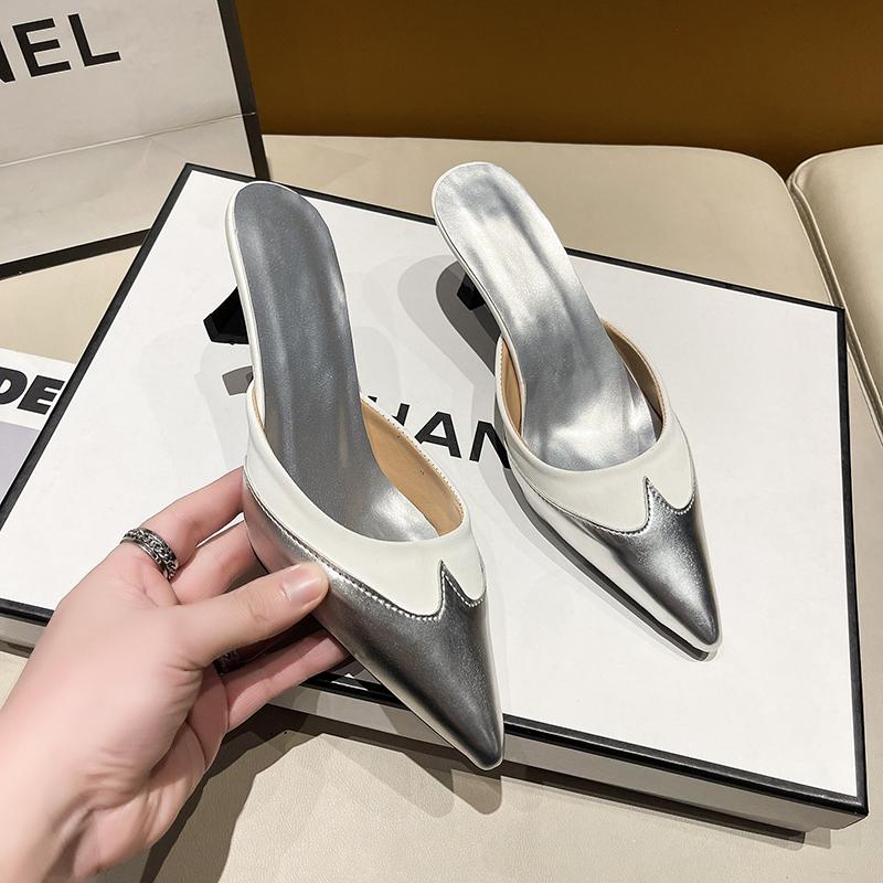 New Style Women Slippers Pointed Toe Sexy Shoes Elegant Summer Heeled Shoes Woman Designer Luxury Pumps Dress Shoes