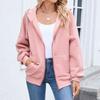 Women's Fashionable Solid Color Zipper Long Sleeved Hooded Pocket Sweatshirt Jacket