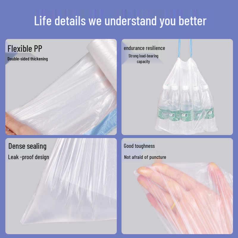 Thickened White Drawstring Trash Bags for Kitchen & Dorm - Large Size, Easy Carry & Sorting