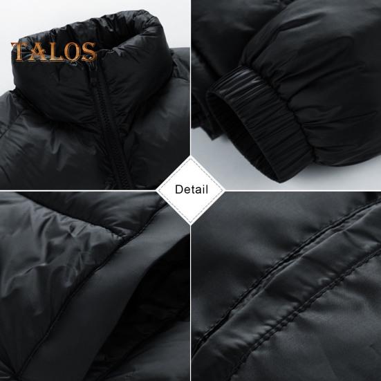 Płaszcz męski bawełniany ze stójką, długim rękawem, zapięciem na suwak, regulowanym obszyciem i kieszeniami bocznymi, jednolity kolor, gruba pikowana odzież wierzchnia