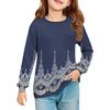 Girls' Long Sleeve Blouse - Round Neck Soft Waist Tunic