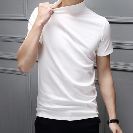 Pánské letní top s polovičním vysokým límcem, jednobarevný, měkký svetr, prodyšný, udržuje chlad, ležérní, krátký rukáv, pánské letní tričko, pánské oblečení