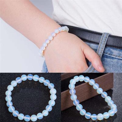 Bracciale con perline allungato in pietra naturale di pietra di luna di cristallo rotonda da 8 mm per donna WACJY