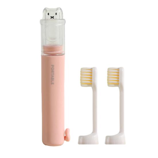 

2-In-1 Multifunctional Toothbrush with 2 Replaceable Heads Portable Home Travel Outdoor Hiking Camping Toothbrush рожевий