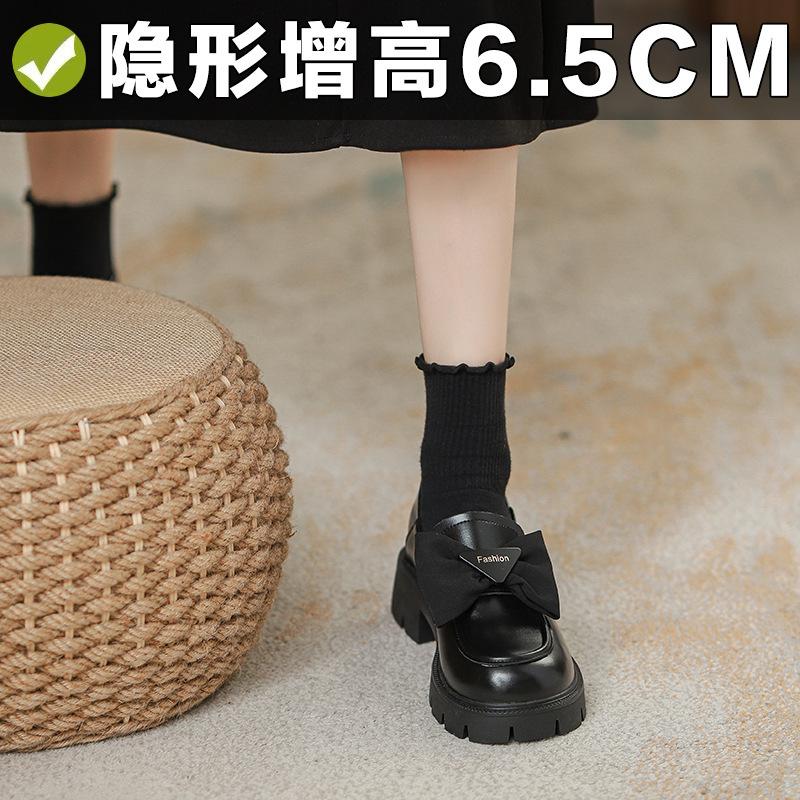 

Внутреннее увеличение высоты Маленький размер Черные Британский бант маленькие кожаные туфли Женские туфли-дуду 39