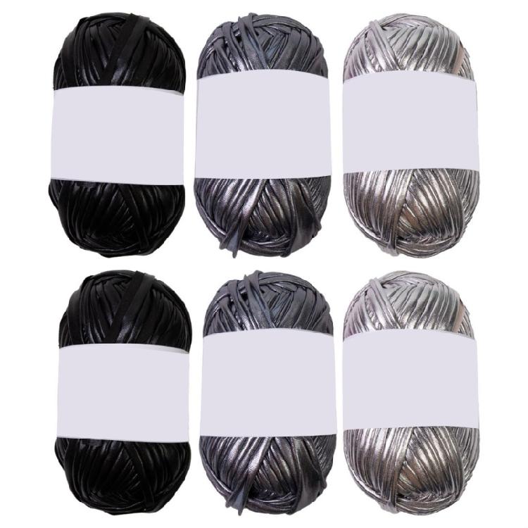

6 Pcs Polyester Yarn Fabric Cloth Knitting Yarn Metallic T-Shirt Yarn for Hand Bag Blanket чорний/сірий колір