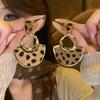 Silver Needle Autumn and Winter Retro Love Fan-shaped Leopard Print Earrings Light Luxury High-end Stud Earrings Niche Maillard Earrings