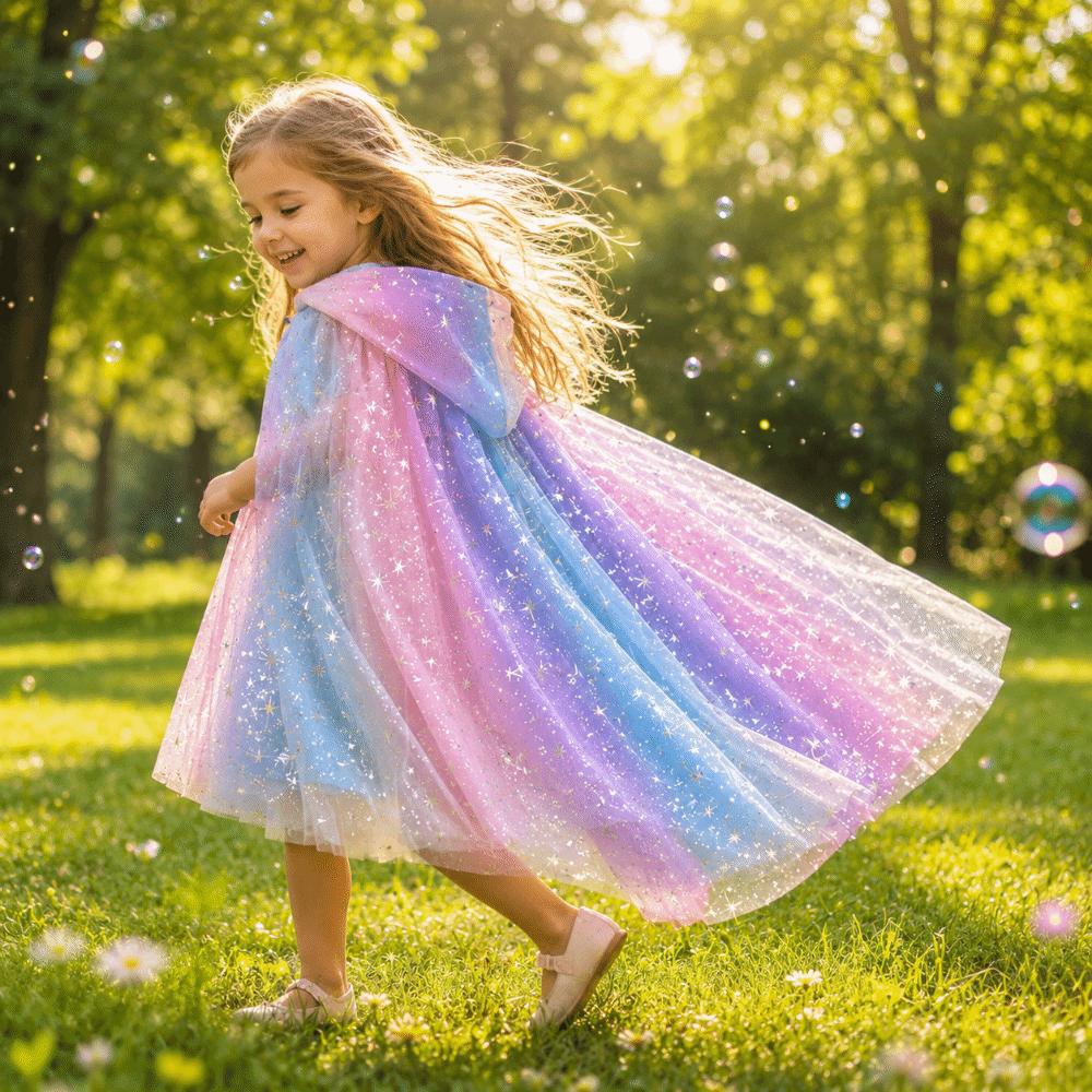Sequined Children Cloak Shiny Shawl Girls Hooded Cloak Fairy Cosplay Costume Cape Halloween Party