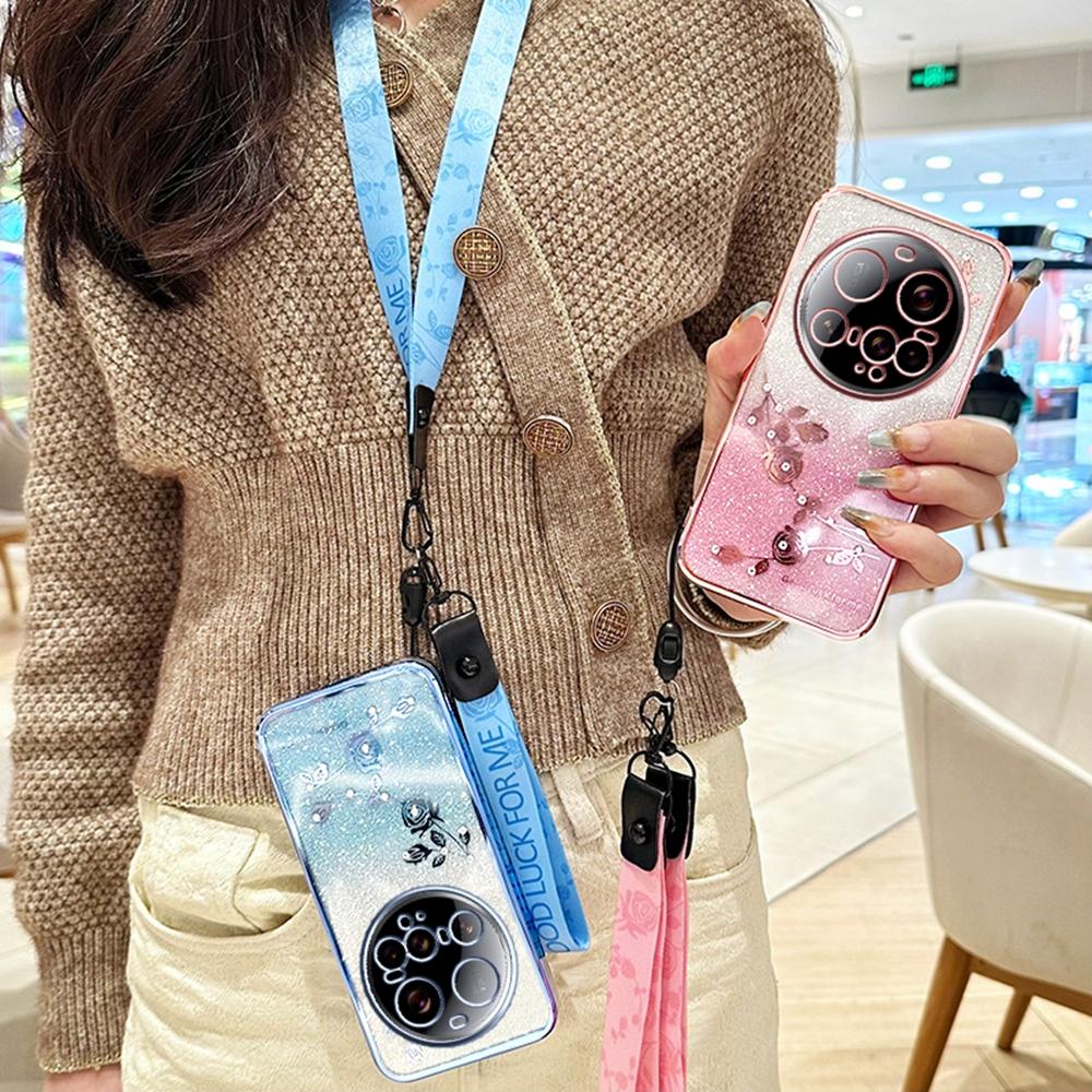 KADEM Für Xiaomi 15 Ultra Hülle Blumenmuster TPU Farbverlauf Handyhülle mit Lanyards