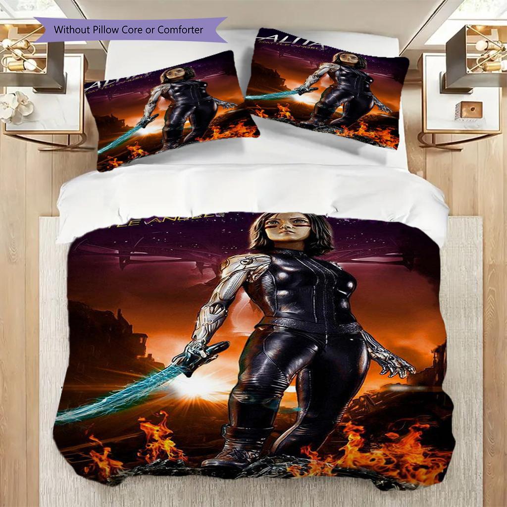 Alita Battle Angel Futuristic Warrior Three-piece set (1 * duvet cover + 2 * pillowcase, without core) 2D Flat Christmas birthday gift
