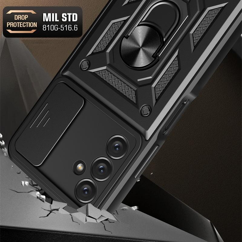 Slide Lens Camera Protect Shockproof Armor Phone Case For Samsung Galaxy A14 A24 A34 A54 5G 4G Cases Magnetic Ring Holder Cover