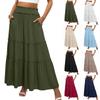 Women’s High Waist Tiered Maxi Skirt with Elastic Waistband and Pockets Flowy Long Skirt for Casual or Daily Wear