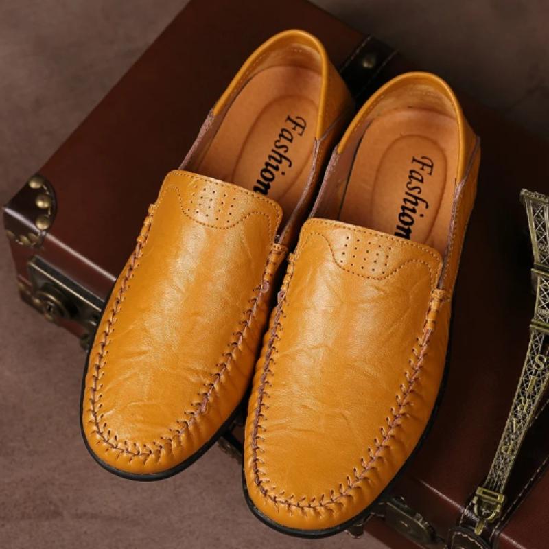 Leder Herren Freizeitschuhe Herren Echtes Leder Herren Atmungsaktive Slipper Schwarz Fahrschuhe Übergröße 37-47