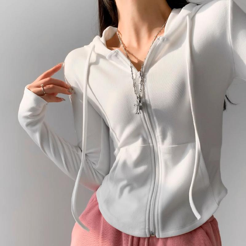 Podzimní móda zkrácené mikiny Dámská mikina s kapucí na zip Korejská módní mikiny Roztomilé s kapucí s dlouhým rukávem Crop Top Sexy Slim