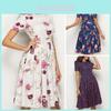 Summer Women Vintage A-line Dress Tunic With Long And Short Sleeve Floral Print