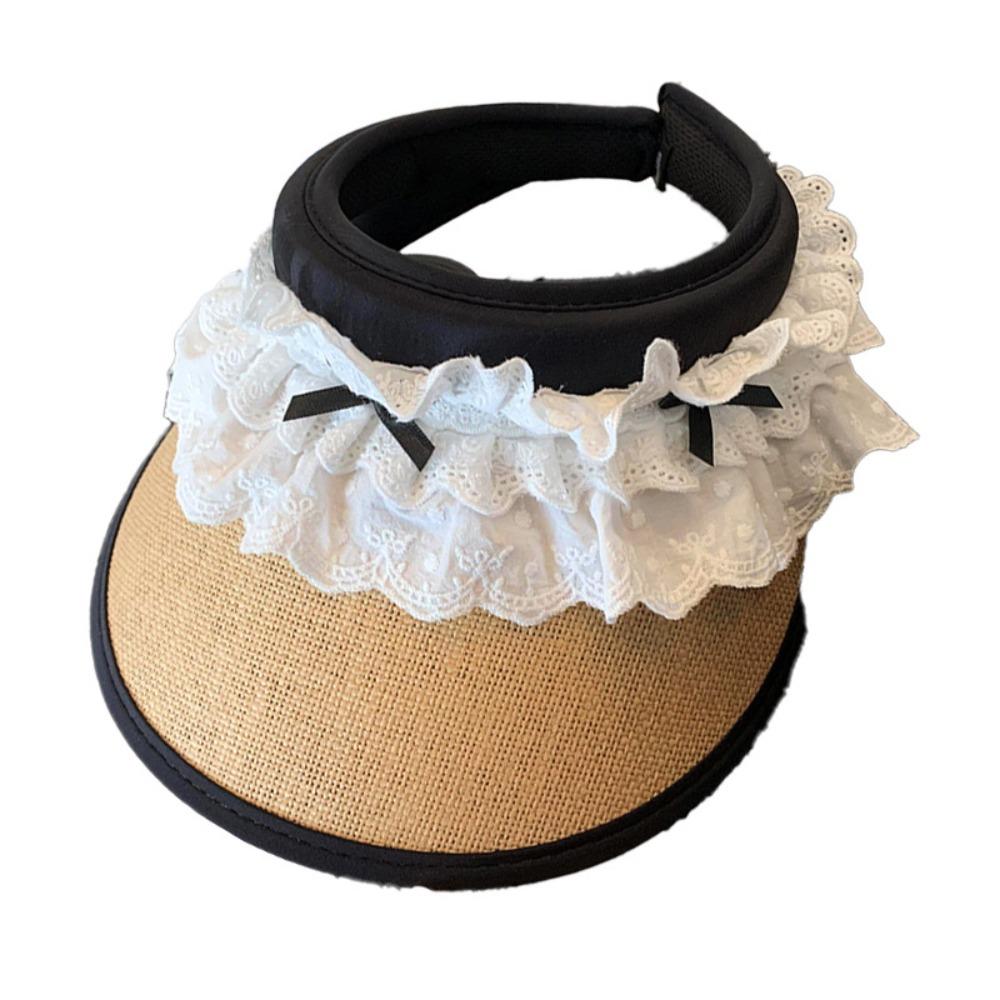 New UV Protection Lace Bow-knot Empty Top Sun Hat Large Brim Breathable Beach Hat UPF50+ Lightweight Women's Hat for Summer