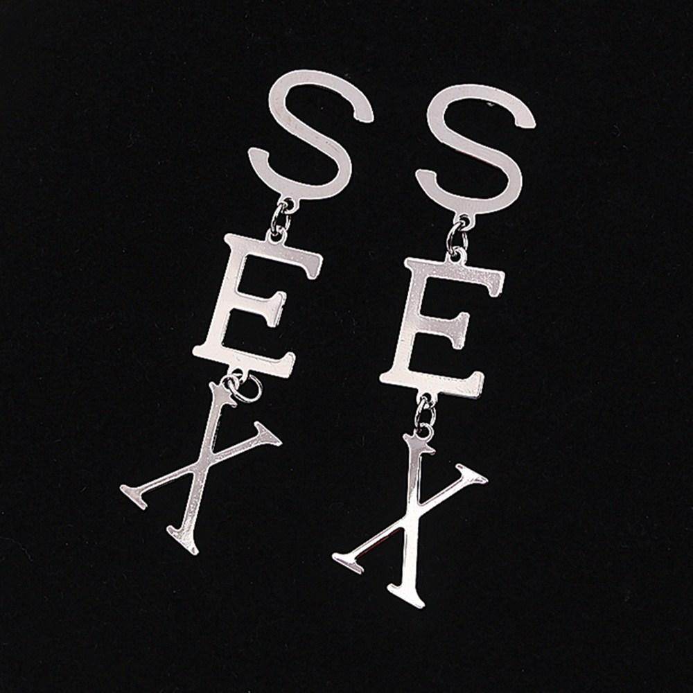 

Fashion Letter S-X-E Dangle Earrings for Women Metal Long Drop Earrings Vintage Punk Personality Exaggerated Party Zircon Gift