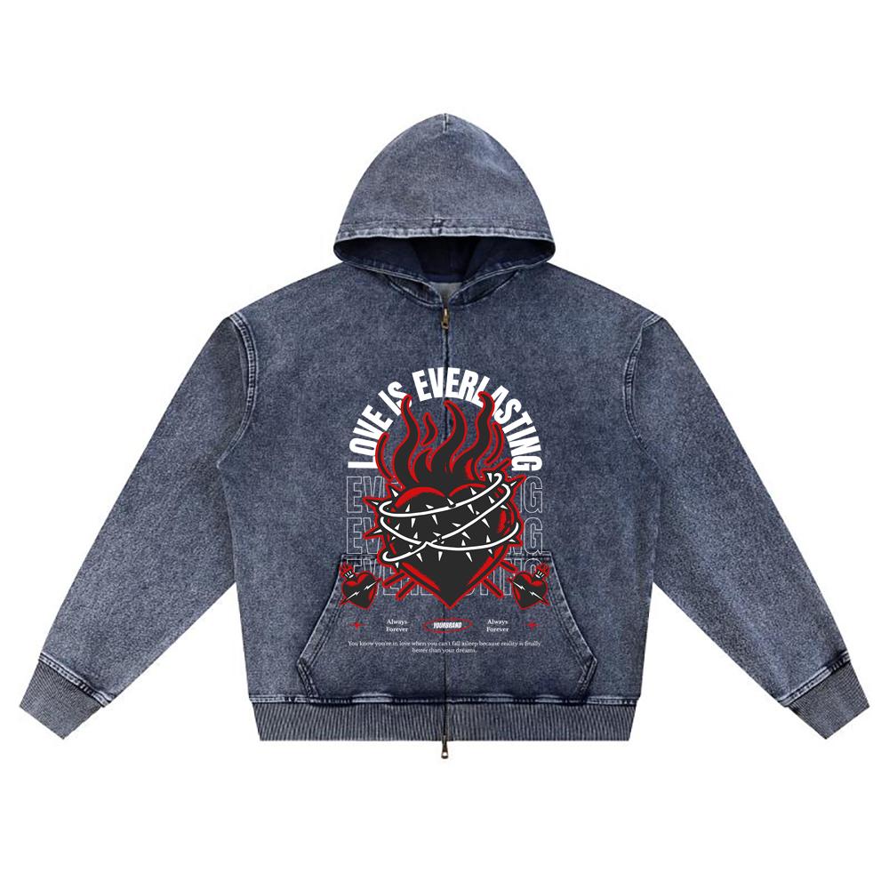 

DTG print Knitted Denim Zip-Up Hoodie Love is Everlasting Brother Print Zipper Hoodies XL