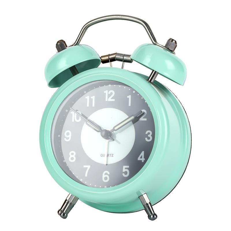 Metal alarm clock student dormitory wake up and call alarm clock fluorescent mute clock living room ornament