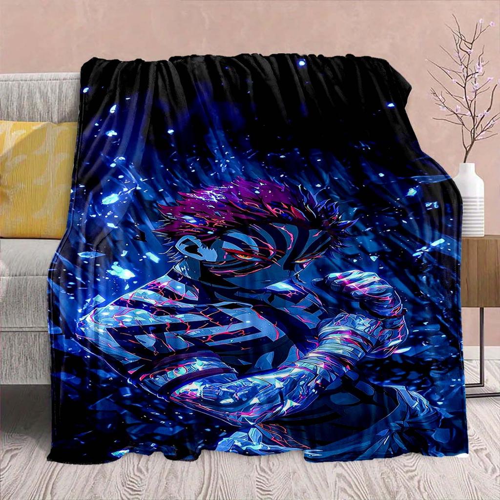 Demon Slayer Anime Flannel Blanket - Soft Warm Perfect for Sofa, Bedding Camping Travel Office Home Decor -QJY
