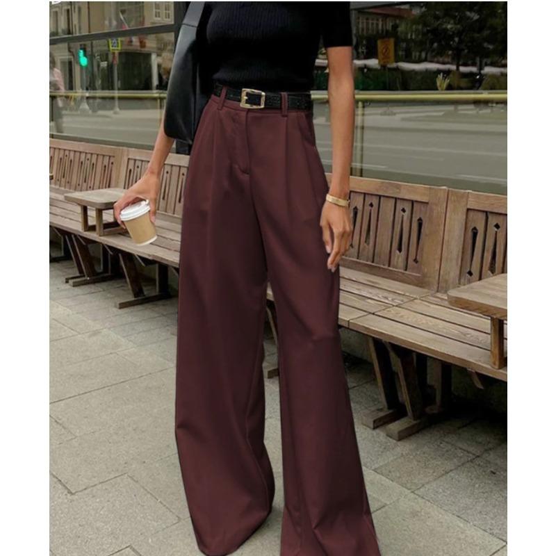 2026 Moda Elegante Larghi Pantaloni da Completo Dritti a Gamba Larga da Donna Vita Alta Monocolore Versatili Primavera e Autunno Pantaloni Casual da Lavoro