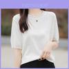 Ice Silk Short Sleeve T Shirt With Knitted Hollow Design For Summer Casual Women
