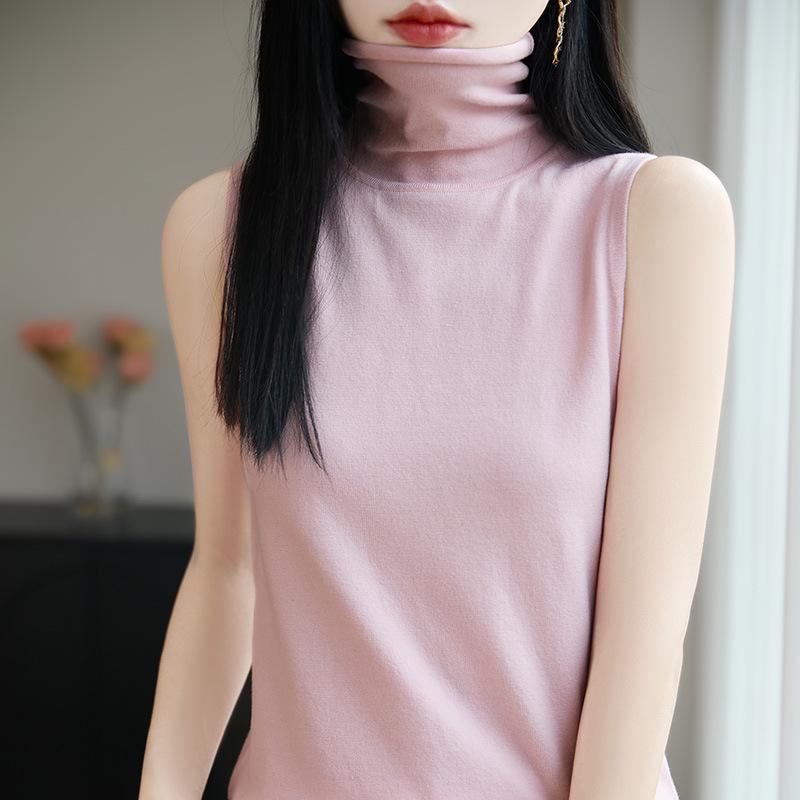 

Женский осенний вязаный жилет без рукавов с высоким воротом, 2025 L розовый