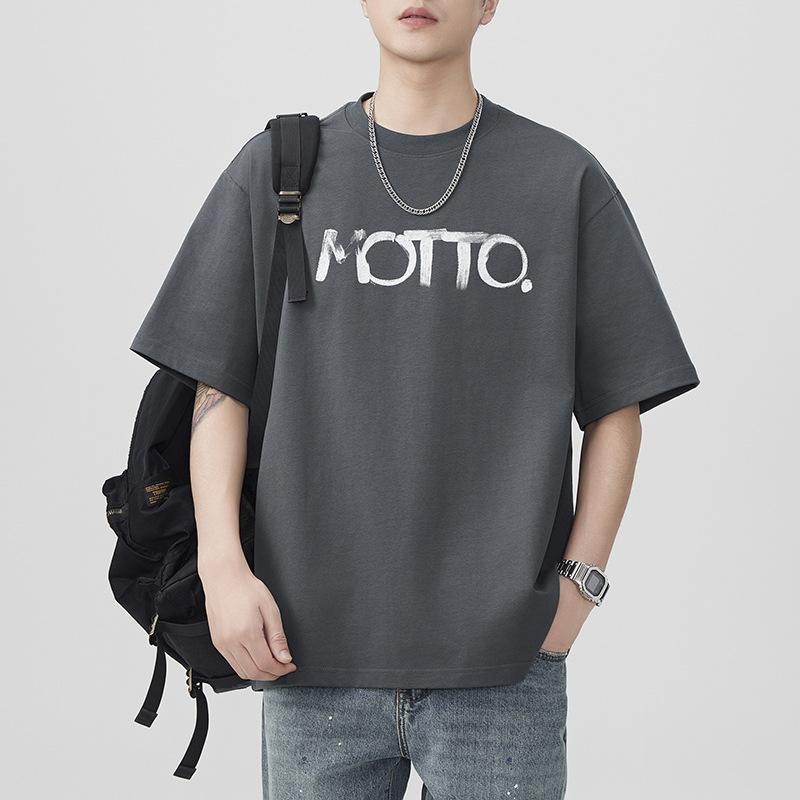 

Summer Heavy 300g Printed Pure Cotton Sleeve T-shirt for Men s Country Loose Japanese Casual 4XL