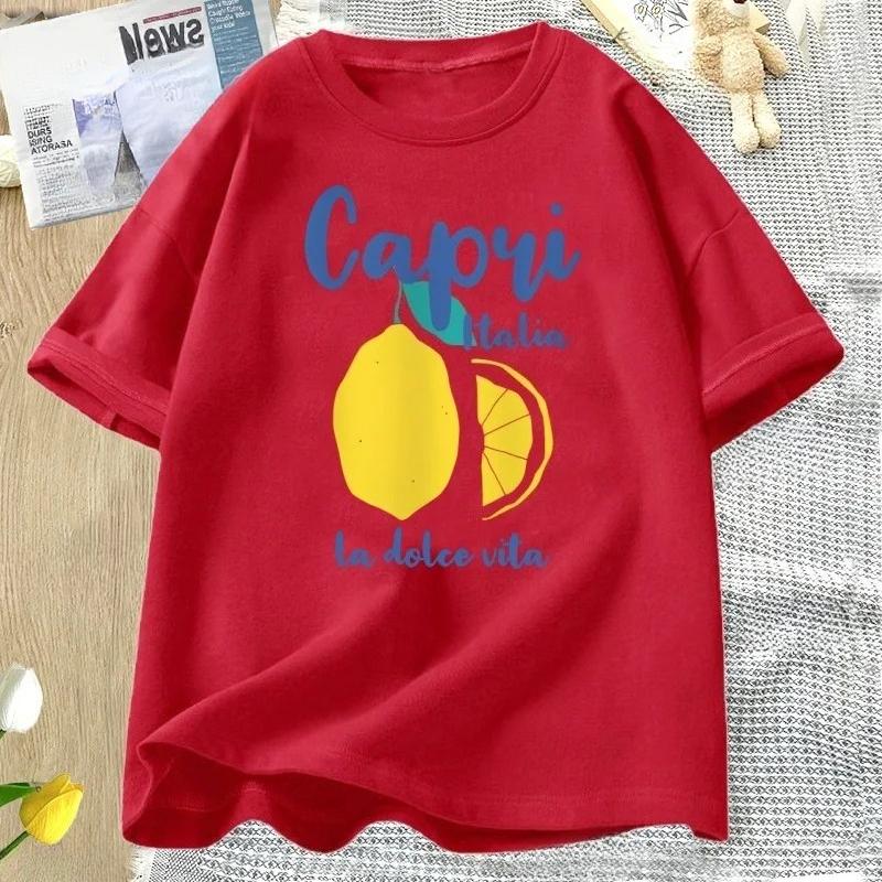 Capri Italy Lemon T Shirt La Dolce Vita Italian Girl T-Shirt Vintage Women Short Sleeve Lemon Clothes Streetwear Clothing