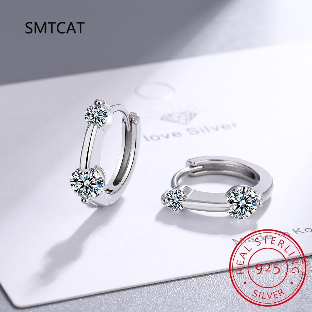 Moissanite Earrings Hoops With 4mm&6.5mm D Original 925 Silver Trendy Woman Round Diamond Earring