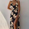 2025 Europäisches & Amerikanisches Damen V-Ausschnitt Schlitz Print Sommerkleid