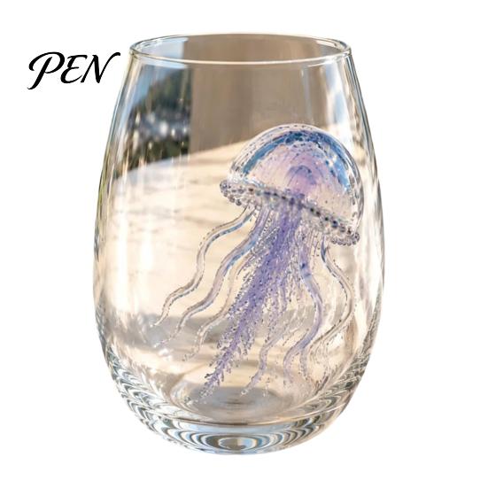 Elegante Bicchiere Acqua Oceano con Bordo Dorato 12oz Polpo, Design in Rilievo, Stile Marino Dipinto a Mano Sofisticata Bicchiereria Costiera per Bere per Amanti