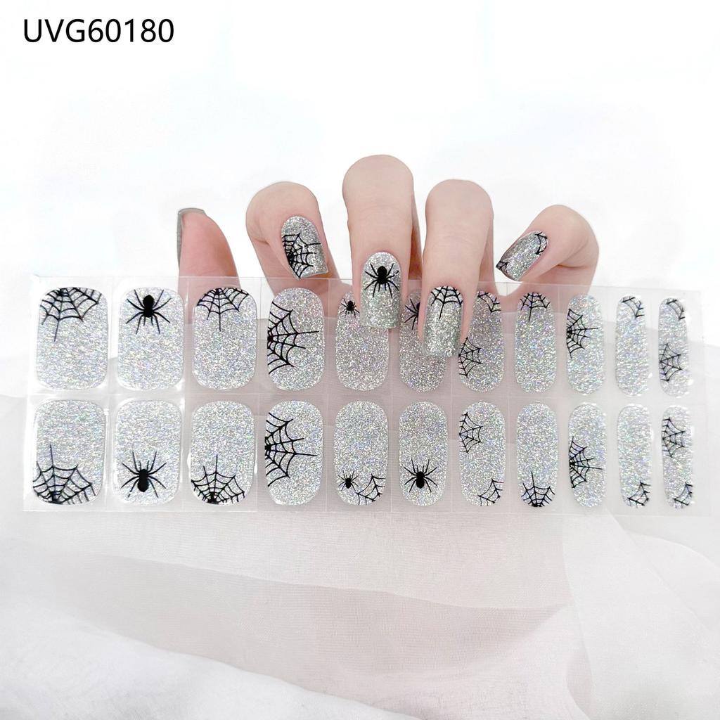 New Halloween Semi-cured UV Gel Nail Stickers Bat Pumpkin Skull Full Cover Gel For UV Lamp Gel Nail Strips Press On Nail Decal