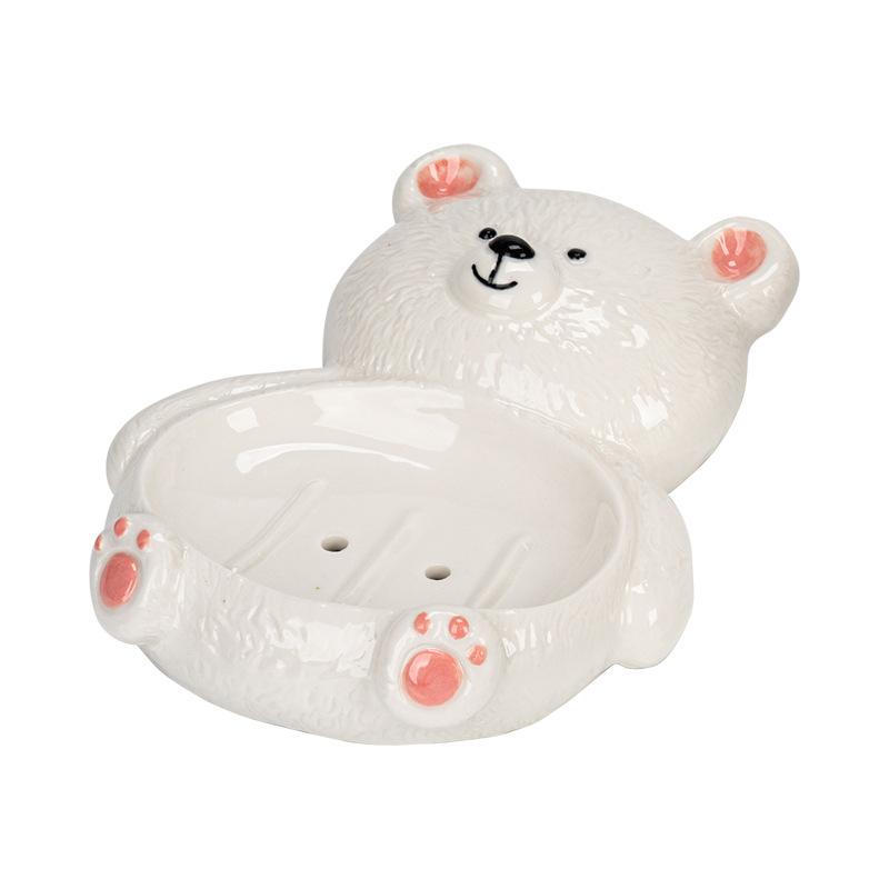 Simple And Creative Soap Water Filter Rack Cute Bear Soap Dish Ceramic Home High-End Decorative Ornament