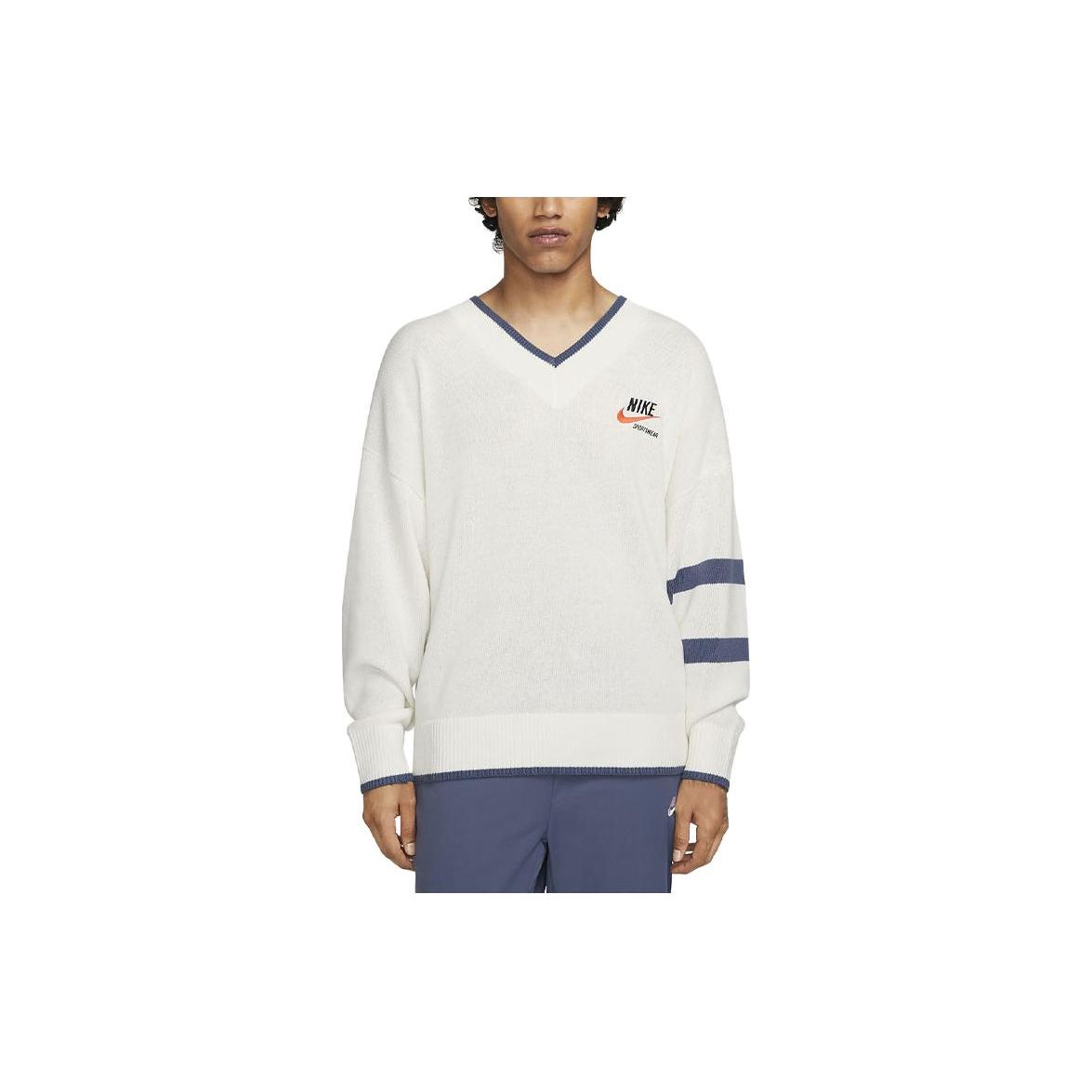 

Nike Solid Color Logo V-Neck Long Sleeve Sweater Men sweater White DX0008-133 M