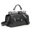 Women's Full-Grain Leather Handbag with Metal Clasp - Convertible Single Shoulder/Crossbody Bag for Oily Skin