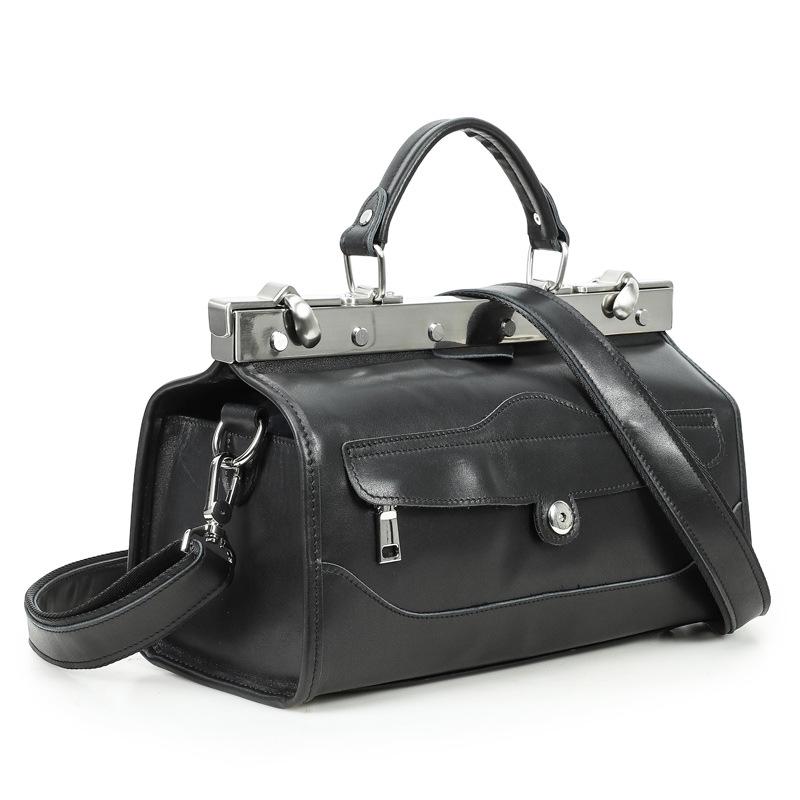 Women's Full-Grain Leather Handbag with Metal Clasp - Convertible Single Shoulder/Crossbody Bag for Oily Skin