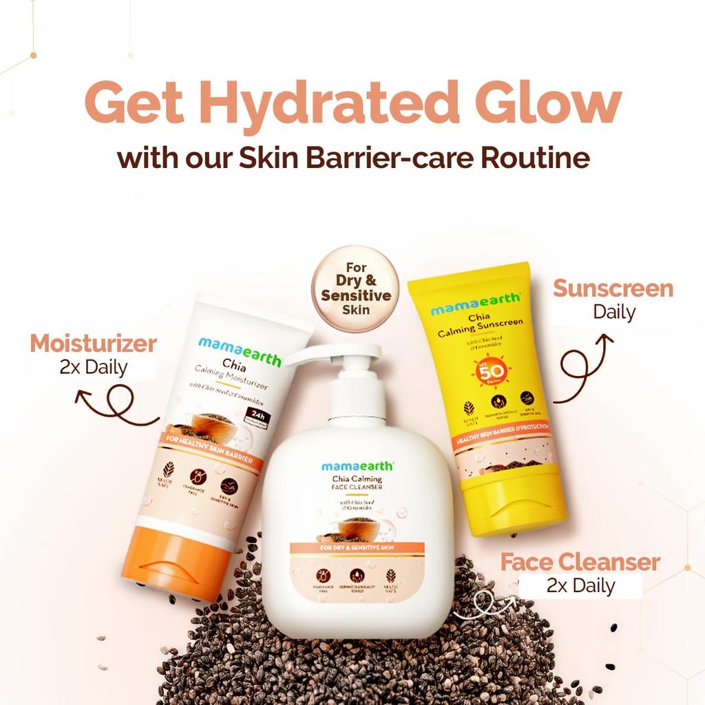 Mamaearth Chia Calming Moisturizer For Sensitive Dry Skin 80g | Hydrating Cream With Ceramides | Fragrance Free 24H Lightweight Nourishment