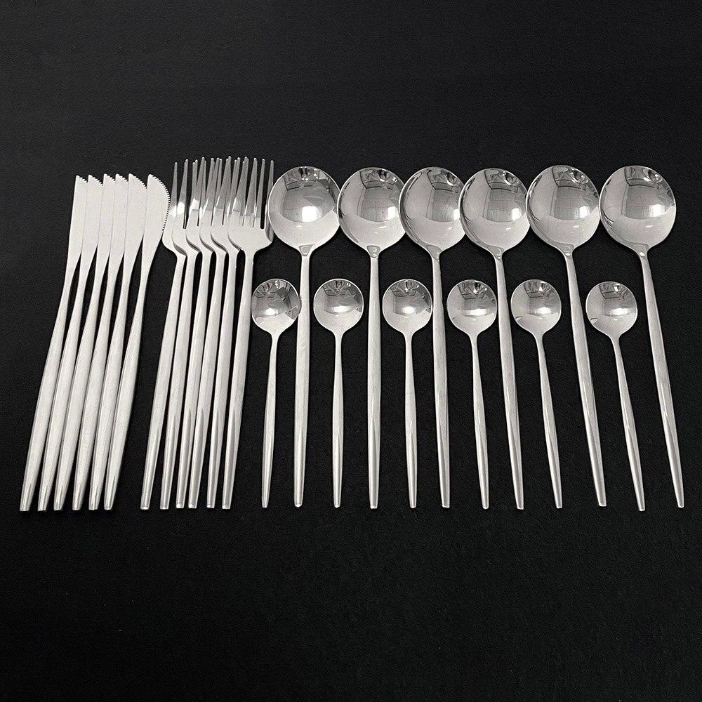 24Pcs White Gold Cutlery Set Kitchen Tableware Set Stainless Steel Dinnerware Set Knife Fork Spoon Dinner Set Dishwasher Safe
