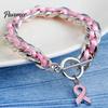 Regalo Significativo per Donne Braccialetto Consapevolezza Cancro al Seno, Charms Nastro Rosa Intrecciato Fibbia Metallica Regolabile Catena di Gioielli Gioielli, Ispirazionale