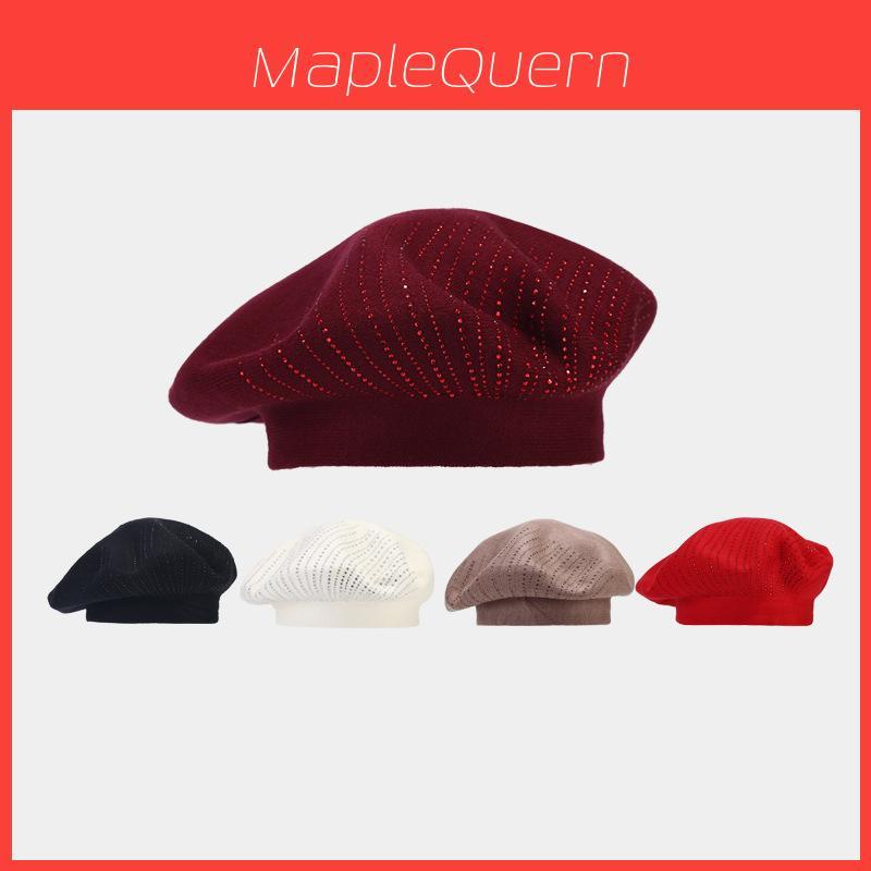 Vintage Knit Beret Hat For Women With Rhinestone Embellishments For Autumn Winter Fashion