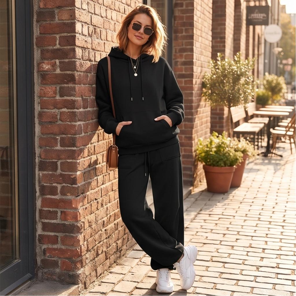 Women's Unisex Loose Fit Color Athletic Hoodie and Wide Leg Sweatpants Set