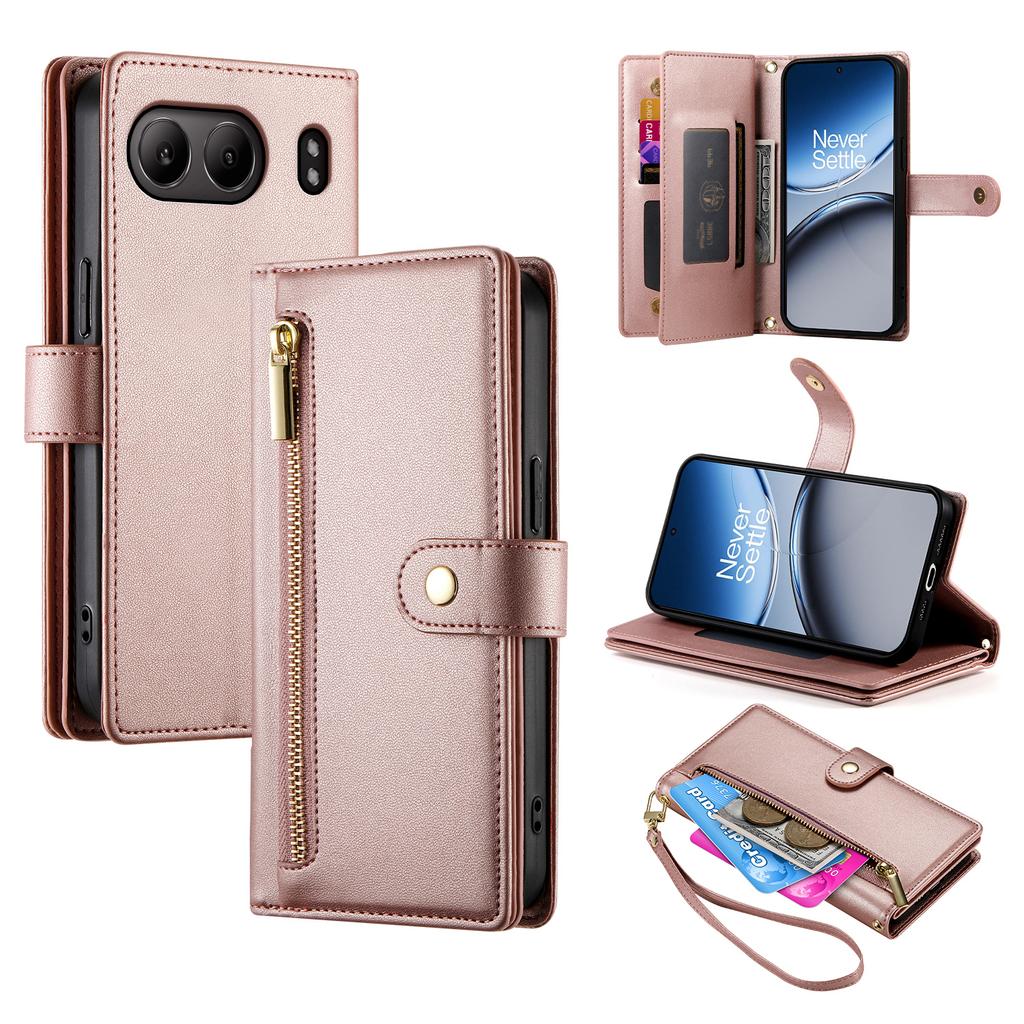 For OnePlus Nord 4 Case Zipper Pocket Wallet Leather Phone Cover with Straps
