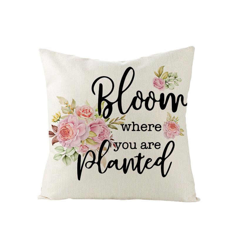 Spring Floral Pillowcase Linen Printed Sofa Pillowcase Pink Truck Bedroom Cushion Cover