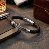 Mens Genuine Leather Bracelet Stainless Steel Wheat Cross Charm Braided Leather Bracelets Religious Christian Jewelry for Men
