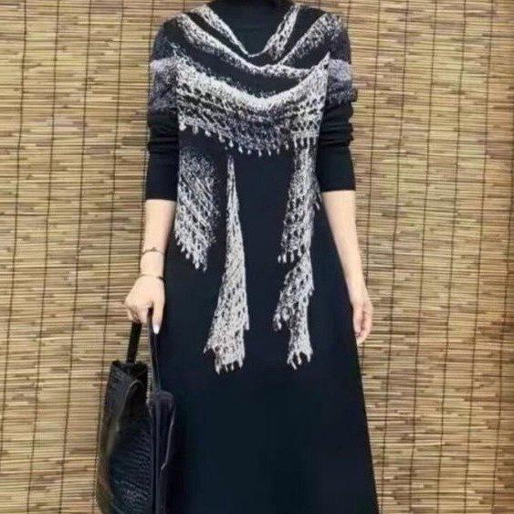 Autumn 2025 Slimming Plus Size Knit Dress with Half High Collar - Fashionable and Age-Reducing for Stylish Moms