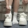 White sneakers women's spring and autumn muffin thick-soled white shoes round head lace-up breadboard shoes heightening casual shoes children
