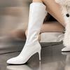 Sexy Knee High Boots For Women Pointed Toe Fetish Party Shoes Thin Heels Knee Boots Green Black White Winter Shoes Large Size 45
