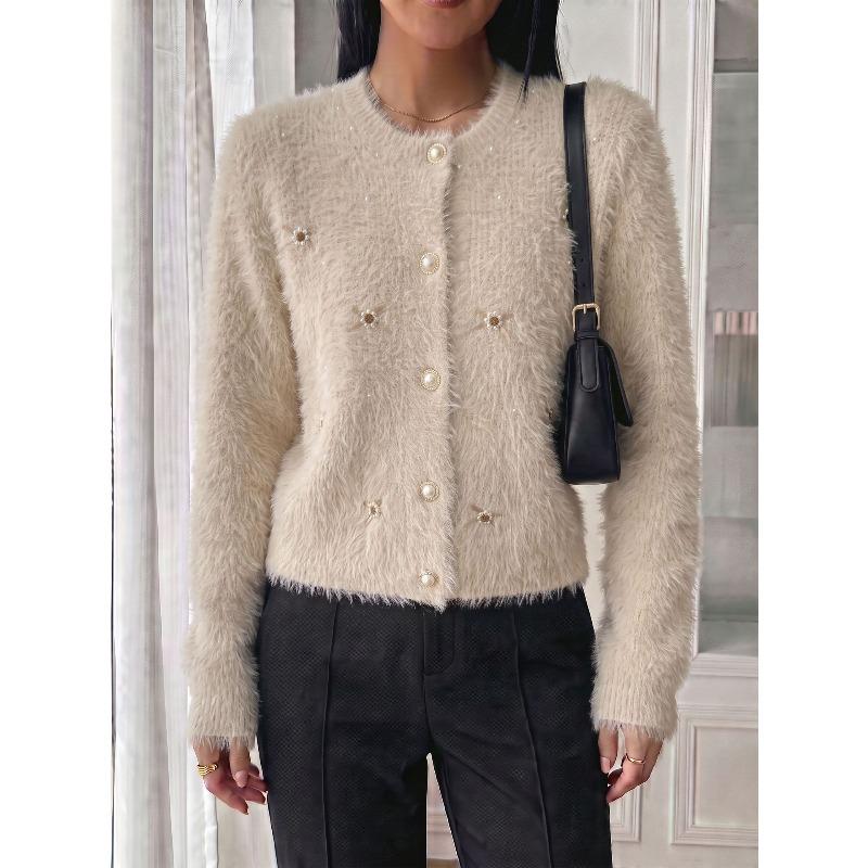 TIFICY Women's Fashion Casual Fall Winter Flower Pattern Print Long Sleeve O-Neck Sweaters