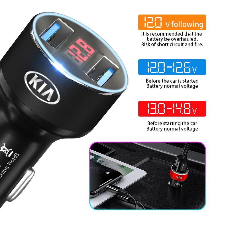 2 USB Ports Fast Charging Digital Display Car Chargers Auto Parts For KIA Sportage Rio 3 Soul Optima Ceed Pro K5 K2 k6 K7 K8 Pride